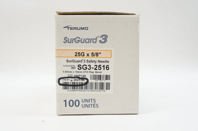Terumo SG3-2516 SurGuard 3 Safety Ndle 25G x 5/8inch - Box of 70
